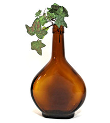 Vintage Glass Wine Bottles Brown Amber Flask & Green Mateus Set 2