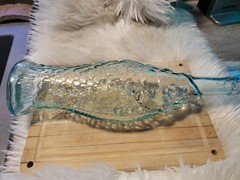 VTG Italian Fish Shaped Wine Bottle Aqua Glass Beach Nautical 13&Prime; . MINT