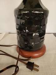 Wine Bottle Lamp Vintage Mogen David w/Star and Rose Decal Dark Bottle Wood Base