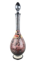 1953 Silver Overlay Floral Design Pink Glass ItalRosa Wine Bottle w/ Labels