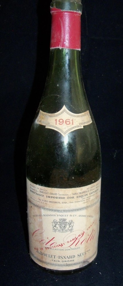 Bottle COTE ROTIE JABOULET ISNARD SUCC 1961 ~Empty No cork