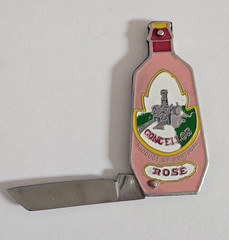 VINTAGE MINI CLOISONNE FIGURAL KNIFE Portugal CONCELLOS Rose WINE BOTTLE w/case