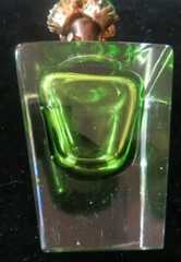 SMALL ANTIQUE GREEN FRENCH PERFUME ATOMIZER BOTTLE WITH JEWELED TOP