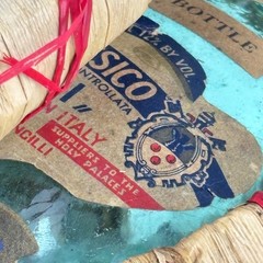 Vintage 1970 Chianti Fiasco Straw Empty Bottle Wrapped Italy 1 Qt Decor 11&Prime; Aqua