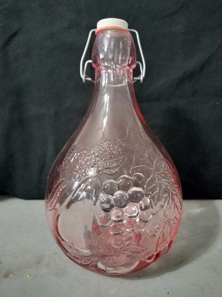 Vintage 10&Prime; Italian Jus De Fruits Pink Glass Bottle Casadis Milano wine juice