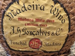 Vintage Old Madeira Wine Meio Seco Wicker Wrapped Empty Bottle Portugal