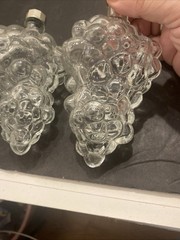 VTG CLEAR GLASS GRAPES CLUSTER SHAPED WINE BOTTLE DECOR DECANTER Set Of 2 Pp