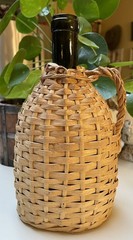 Vintag 1959 Quinta Lisbon Wine Portugal Wicker Wrapped Empty Glass Wine Bottle