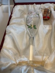 Perrier Jouet Champagne 1985 Empty Bottle Box Set w/2 Hand Painted Glass Flutes