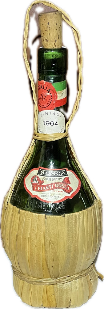 Vintage 1964 Chianti Bosca Empty Wine Bottle Italy Straw Fiasco Basket MCM Décor