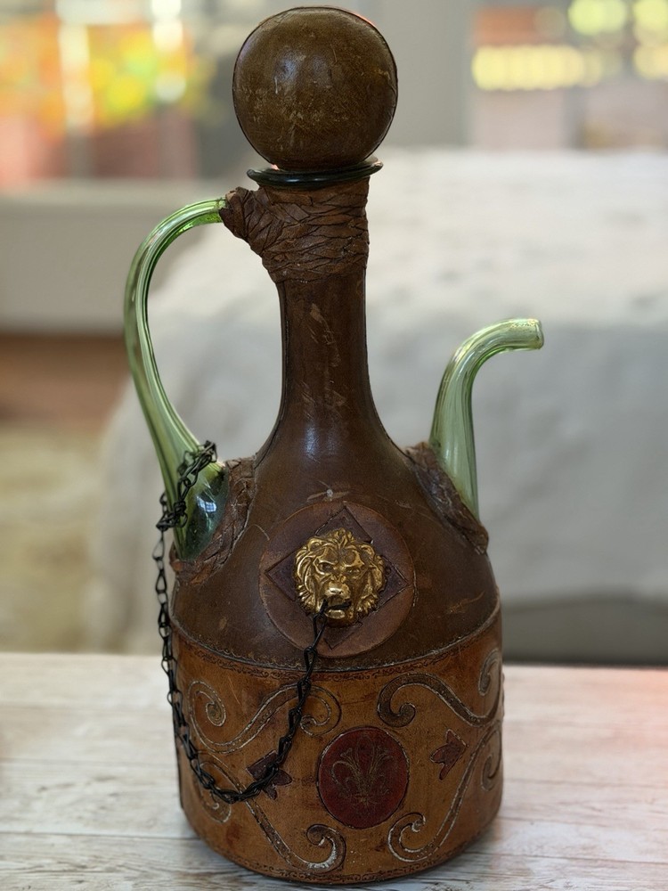 Italian 1920’s Leather Wine Decanter Server Hand Made Rare Find🦄