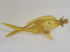 Vintage Italian Handblown Amber Crackle Glass Orvieto Wine Fish Decanter – EMPTY
