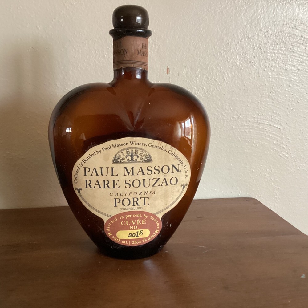 Paul Masson Rare Souzao California Port Vintage Wine Bottle-Heart Shaped (empty)