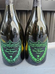 2Empty Dom Perignon Luminous Bottle 750 ML Light Up Green Champagne EXCELENT CON