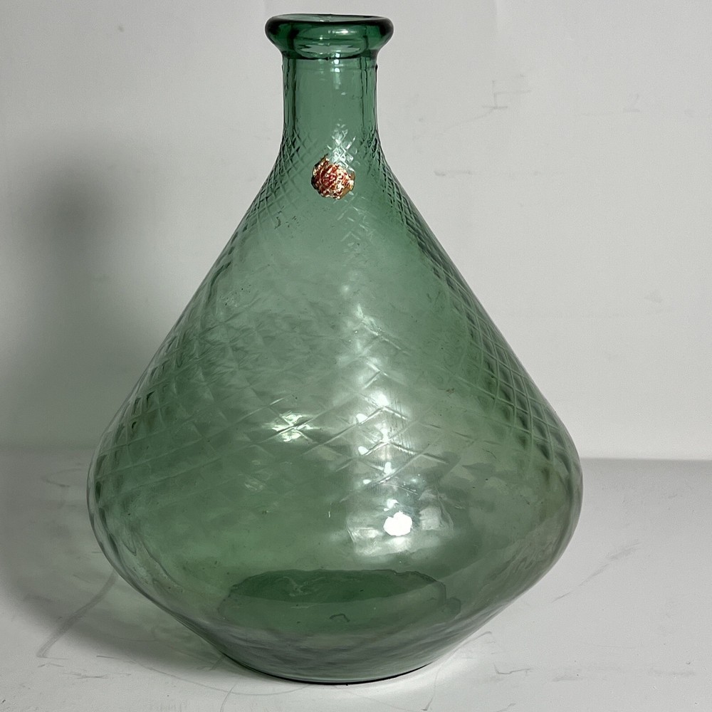 Vintage Italian Glass Green Wine Bottle Decanter SEE PICTURES MADE IN ITALY