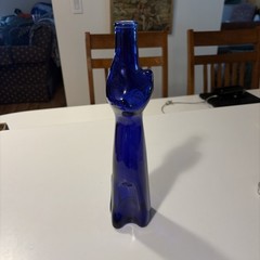 Royal Blue Happy Cat Wine Bottle RHEINHESSEN-RIESLING Cobalt Blue 13&Prime;T Empty