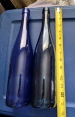 2 Blue Glass Wine Bottles