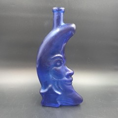 Vintage Cobalt Blue Moon Face Riesling Bottle Empty .5L Man In Moon Bottle