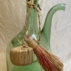 Vintage Italian Hand Blown Green Glass Wine Decanter Jug Bottle 13”tall, LAMP!