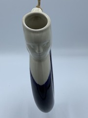 Pottery Face Wine Decanter Jug Circle Round Carafe Glazed Dipped Blue White