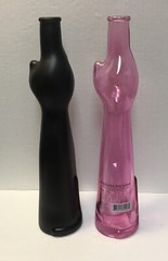 2 Lot Happy Cat Clear Pink Black Tall Glass Bottle Vase Wine Product Germany 13”