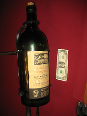 CHATEAU FOMBRAUGE SAINT EMILION 1970 EMPTY BOTTLE CAST IRON STAND GALLON? 24&Prime; L