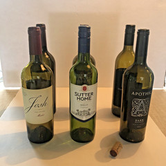 Lot of 6 Empty Wine Bottles 750ml Colored Glass w/ Corks – Decorative / Craft