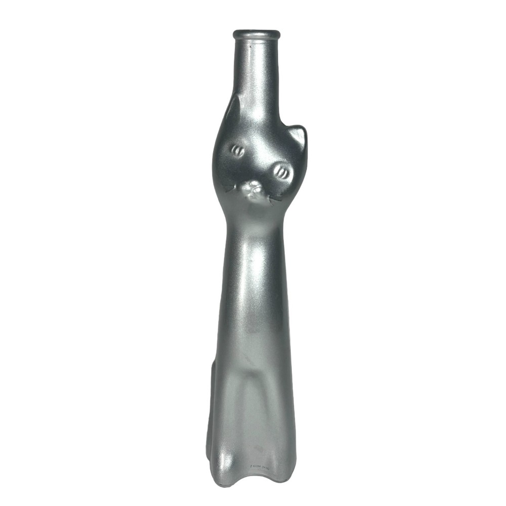 SILVER HAPPY CAT Glass Wine Bottle Rheinhessen Riesling 2015 (Empty) 13&Prime;