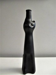 Black Cat Figural German Wine Bottle Satin Glass Mid-century Modern Style Nice!