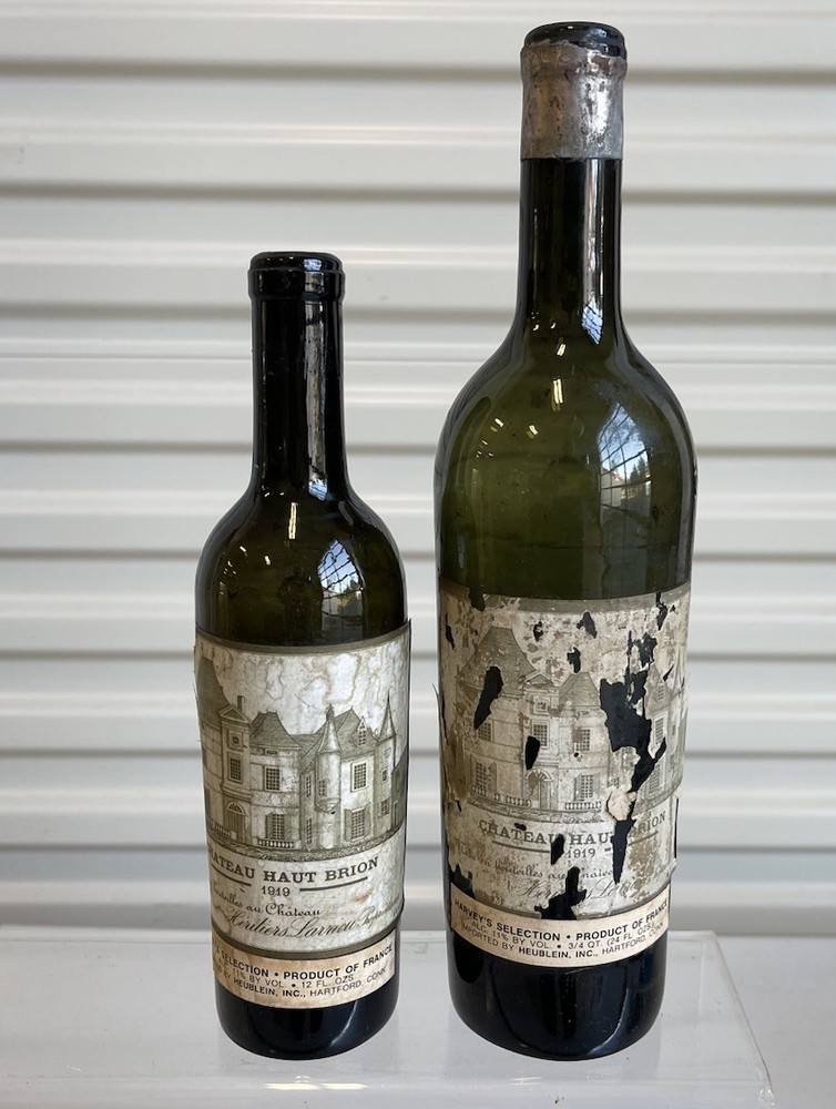 RARE Lot Of 2 Vintage 1919 Chateau Haut Brion Blob Top 12oz & 24oz Bottles Wine