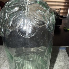 La Mediterranean Blown Teal Glass Wine Bottle W/Cork Embossed Grapes