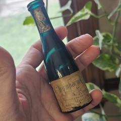 Antique Nonantum Champagne Cologne Teal Glass Bottle Reims Rare Single Serve