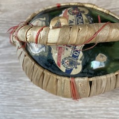 Ancilli Chianti Sommelier Glass Wine Bottle Flat Back w/Rattan Handle Vtg