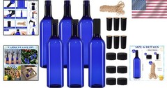 Empty 750ml Blue Wine Bottles with Screw Cap & Seal Rope – 6 Pack for Weddings,