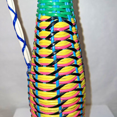 Vintage Viresa Plastic Wicker Wrapped Wine Bottle Boho Chic Spain colorful 15&Prime; H