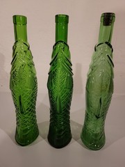 LOT of 3 Vintage FEDERAL & PESCEVINO Fish Green Glass Wine Bottle Decanters 13&Prime;