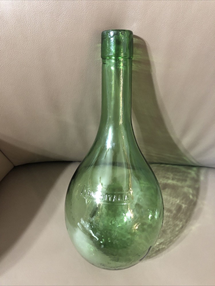 Vtg Wine Bottle Decanter Vino D Italia Italy Round Bottom Green Glass Bordeaux
