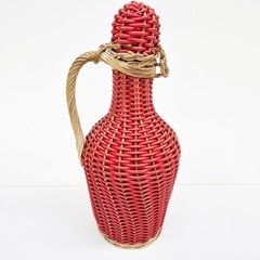 Vintage Scoubidou? Red Wine Bottle Plastic Woven Wicker