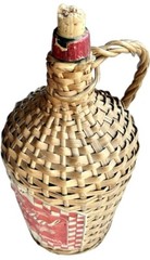 Vintage Large Wicker Wrapped Glass Jug w Handle/Cork Red Wine Label Portugal EUC