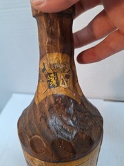 Vtg Wood Carved Wine Bottle Jerezano Oloroso Primitive Pirate Prop Candle Holder