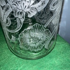 Vintage 1989 Floral Etched Norman Kosarin Carafe Paul Masson Vineyards Petunias