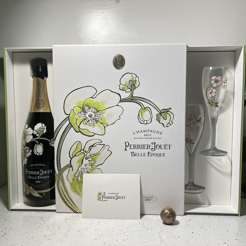 PERRIER-JOUET BELLE EPOQUE CHAMPAGNE GIFT BOX Empty Bottle 2 Flutes Cork 2007