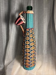 VTG Glass Liqueur Woven Scoubidou Demijohn Viresa Spain Wicker Bottle Boho 1960s