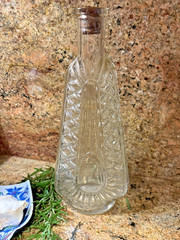 VINTAGE MILANO, ITALY WINE OR OLIVE OIL BOTTLE W/OLD CORK-CLEAR GLASS-COLLECTOR