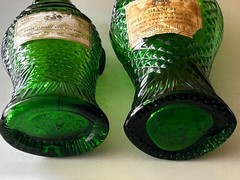 2 ANTINORI Green Glass Fish Decanters 1965 10.5&Prime; & 8&Prime; BIANCO White Wine Ital