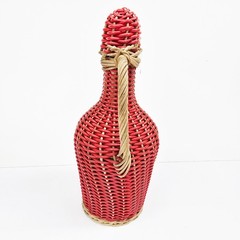 Vintage Scoubidou? Red Wine Bottle Plastic Woven Wicker
