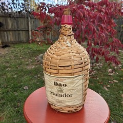1 Gallon Rattan Wrapped Wine Demijohn Jug in Wicker Basket 15in High Portugal