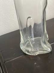 13” Happy Cat Mosell? Clear Wine Bottle Flower Vase Clear EUC No Label