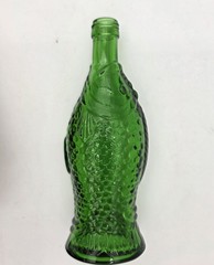 Green Glass Fish Bottle Decanter 8&Prime; Figural Wine Liquor Vase VTG