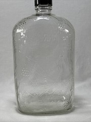 VTG Half Gallon Garretts American Wine CLR Glass Bottle Embossed Grapes 10&Prime; Tall